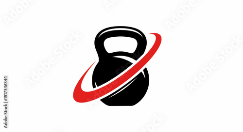 Kettlebell Fitness Logo Design with Red Energetic Swoosh Curve