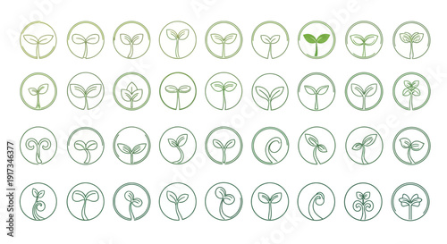 Outline Green Sprout Logo Collection - Nature & Eco Icons Set