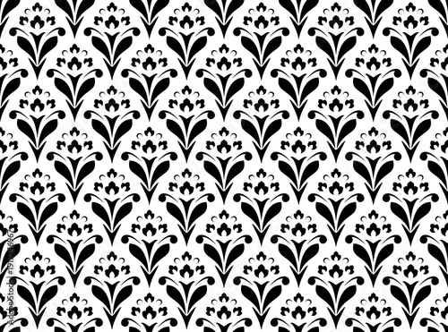 Flower geometric pattern. Seamless vector background. White and black ornament. Ornament for fabric, wallpaper, packaging. Decorative print.
