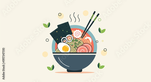 Illustrated ramen bowl food concept