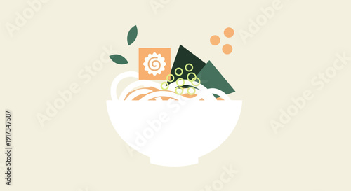 Illustrated ramen bowl food concept