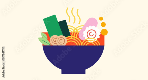 Illustrated ramen bowl food vector
