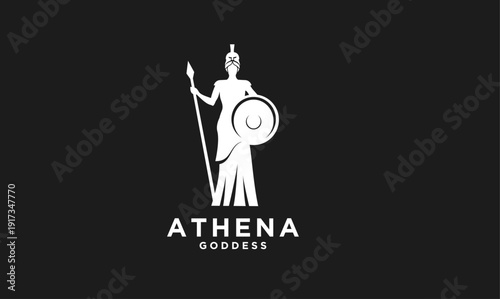 Athena Greek Goddess Warrior Icon with Spear and Shield Silhouette Logo