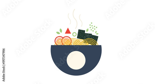 Illustrated ramen bowl on white background