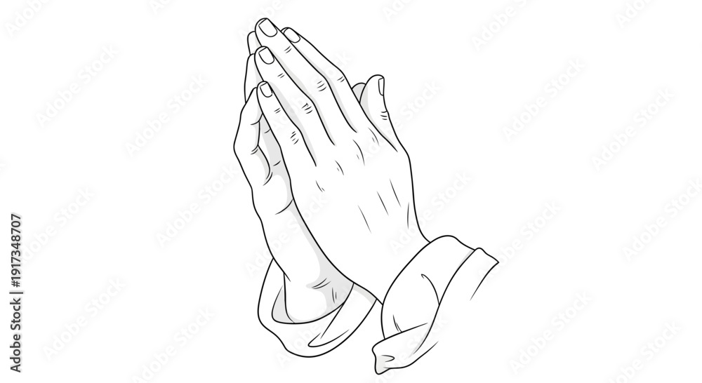 Obraz premium Praying Hands Line Art Illustration