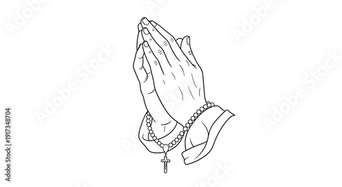 Praying Hands with Rosary Beads and Cross - Religious Devotion and Faith Symbol