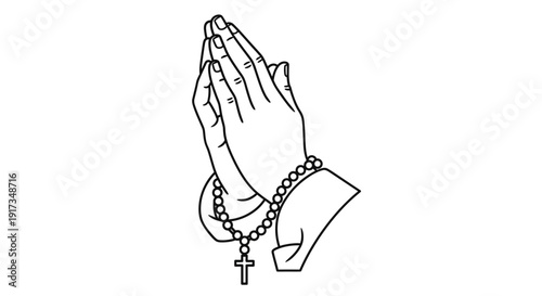 Praying Hands with Rosary Beads and Cross Illustration