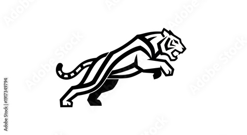Jumping tiger silhouette on white background