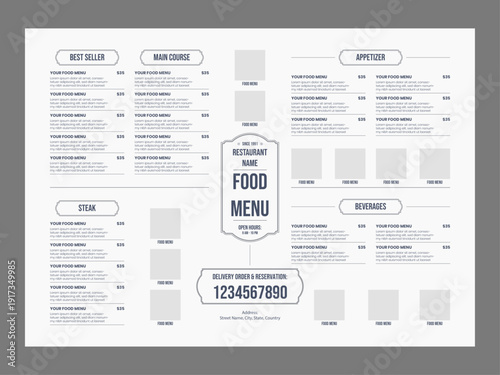 Modern food menu template for restaurant. Cafe food menu design in A4 document size.