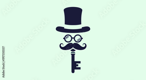 Key icon with top hat and mustache
