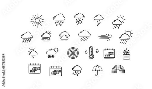 Minimal weather line icons editable outline meteorological forecast symbol vector pack