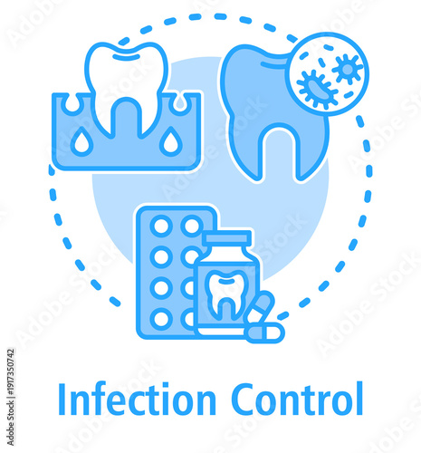 Infection Control blue concept icon with Abscess, Oral Bacteria, Medicine.