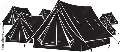 Black Tents in a Row on White Background Illustration