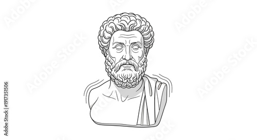 Ancient Greek Philosopher Bust Sculpture, Marble Statue of Bearded Man, Classical Art