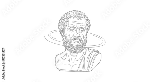 Ancient Greek Philosopher Bust with Swirling Rings - Symbol of Thought and Wisdom