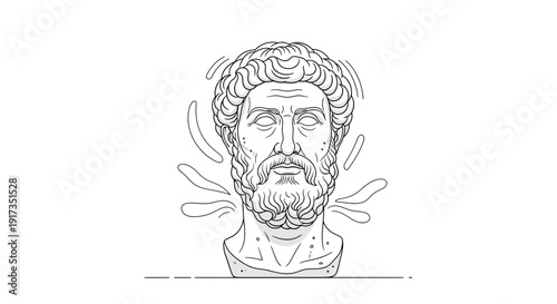 Ancient Greek Sculpture Bust of a Philosopher with Wavy Lines