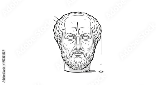 Ancient Greek Philosopher Bust with Mystical Symbols