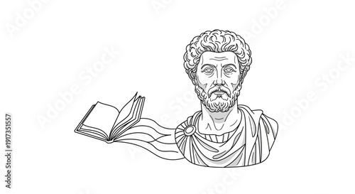 Ancient Roman Bust Holding Open Book with Flowing Pages