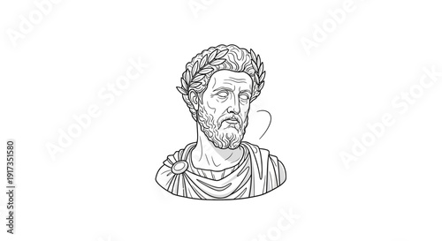 Ancient Roman Emperor Bust with Laurel Wreath - Line Art Illustration
