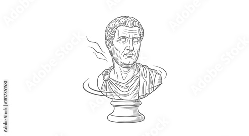 Ancient Roman Emperor Bust Sculpture with Swirling Wind Effect