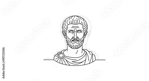Ancient Roman Emperor Bust Line Art