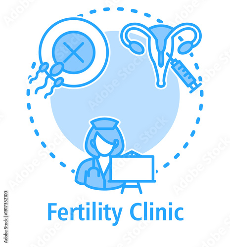 Fertility Clinic blue concept icon with Infertility, Insemination, Consultation.
