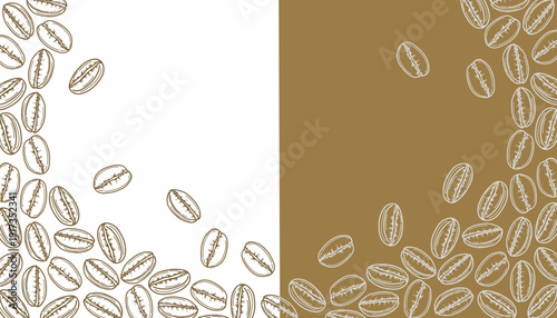 Coffee Bean Frame Background. Hand Drawn coffee pattern. Corner Composition. Minimal Doodle Border Design. Organic Cafe Vector Illustration.