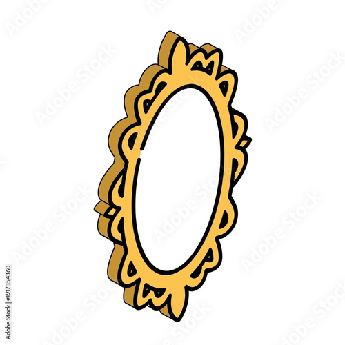 Golden oval shaped decorative wall mirror with intricate floral design.