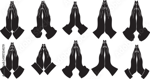 Praying Hands Silhouettes in Black and White Background Illustration