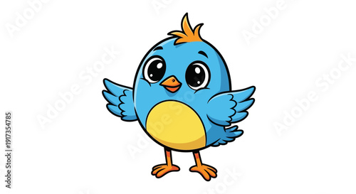 Cute Blue Cartoon Bird Character with Yellow Belly and Orange Beak