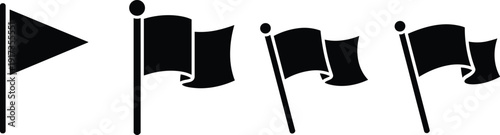 Black Silhouette Flags Waving on Poles Against White Background vector illustration