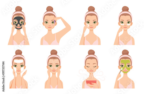 attractive young woman caring for her face and skin with