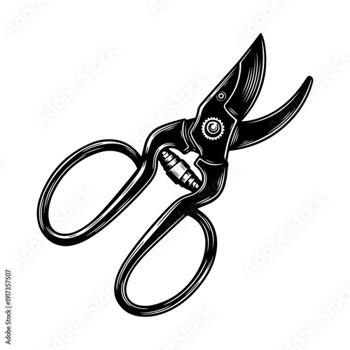 Vintage Black and White Illustration of Garden Shears.