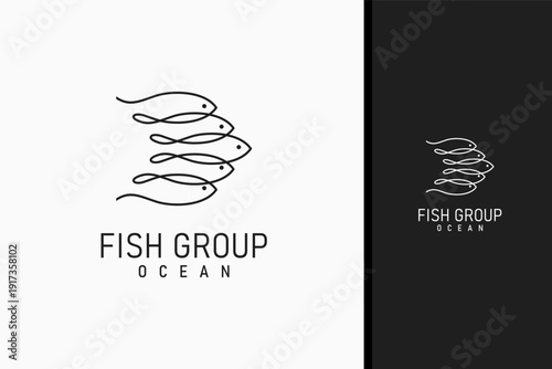 Fish group line logo symbol icon design