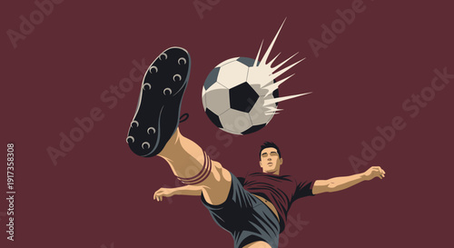 Male Soccer Player Kicking Ball in Action with Motion Blur Vector Illustration