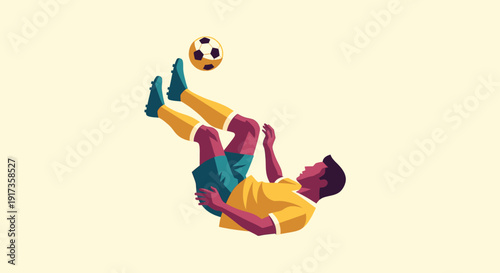 Soccer Player Performing Bicycle Kick with Ball