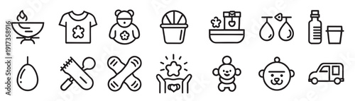  baby care related editable stroke outline icon set isolated