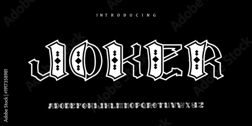 Joker Font is a Bold ornamental gothic font with vintage blackletter shapes, sharp edges, and classic medieval styling for striking logos.