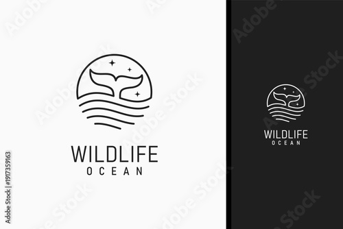 Sea whale line logo symbol icon design