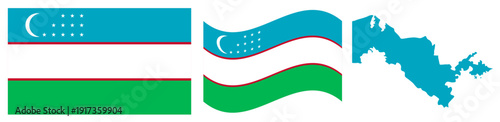 Fotografie Uzbekistan National Flag and Map