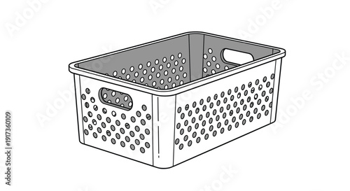White plastic laundry basket with small circular holes shown from a perspective view for household laundry concepts.