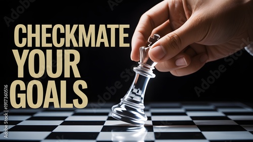 Hand moving glass chess piece to checkmate on board