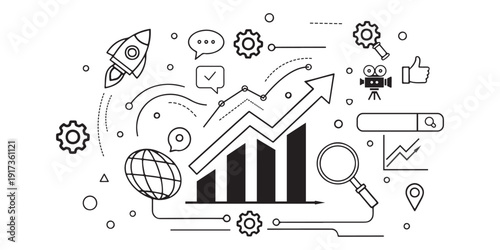 Flat vector infographic elements, including charts, pie graphs, timelines, and icons, clean modern business design