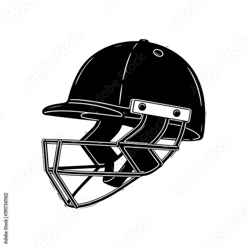 Cricket Helmet Black And White Illustration.
