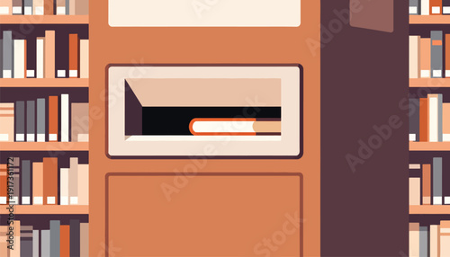 A minimalist depiction of bookshelves filled with diverse books, some in abstract cubbyholes