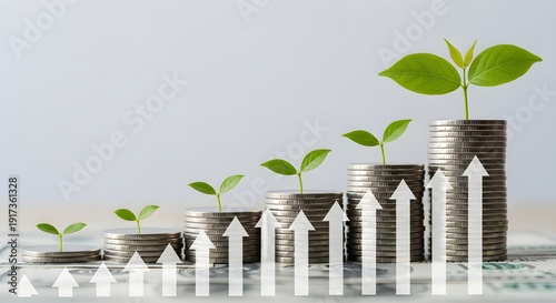 Coins and plants symbolize financial growth and investment