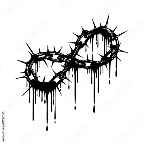Black Infinity Symbol Made of Thorns and Dripping Paint.