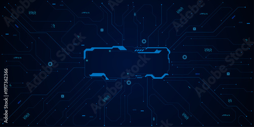 Technology lines circuit and dots on blue background, circuit board network connection.