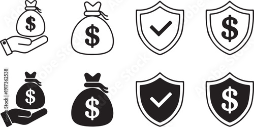Money Security Finance Shield Icon Set Vector