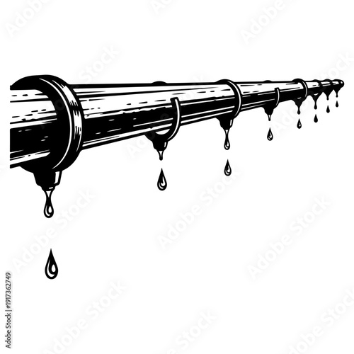 Leaking Gutter Pipe with Dripping Water Drops.